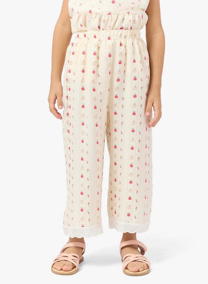 Pinata  Apple Print Lace Collar Top and Pants Set for Women | Best Price UAE